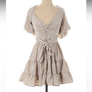 Altar'd State Small Beige Elsie Floral Puff Sleeve Dress
